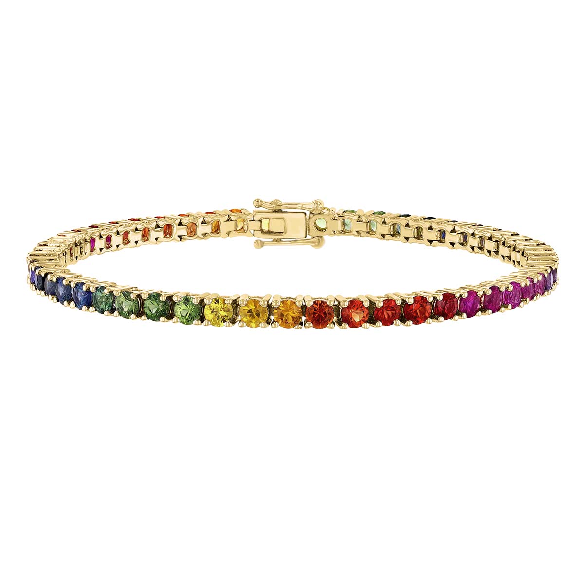 Multicolored Sapphire Rainbow Tennis Bracelet in Yellow Gold, 7