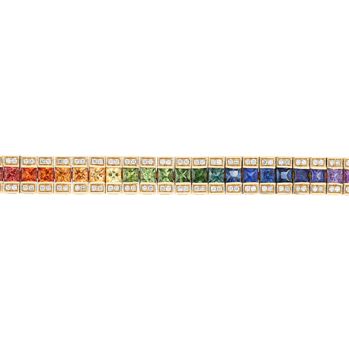 Princess Cut Multicolored Sapphire & Diamond Tennis Bracelet in Yellow Gold, 7