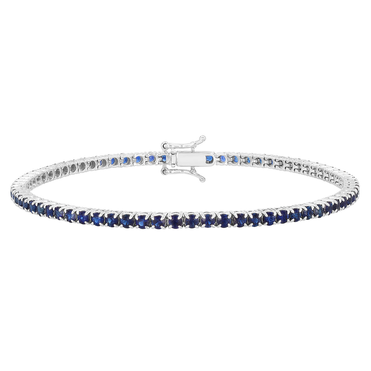 Round Sapphire Tennis Bracelet in White Gold, 7