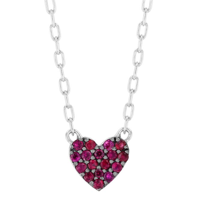 Ruby Pave Dainty Heart Pendant in Black Rhodium & White Gold