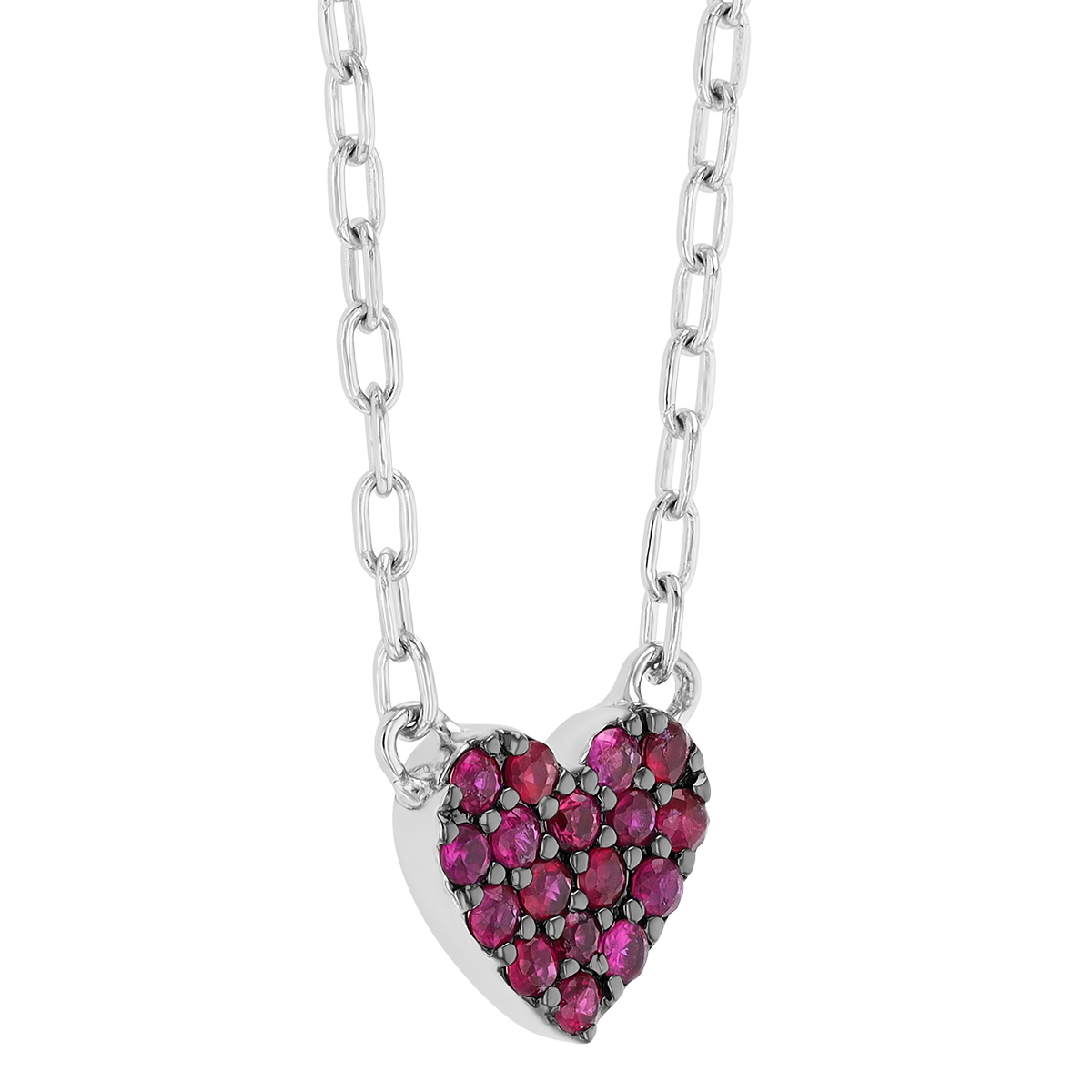 Ruby Pave Dainty Heart Pendant in Black Rhodium & White Gold