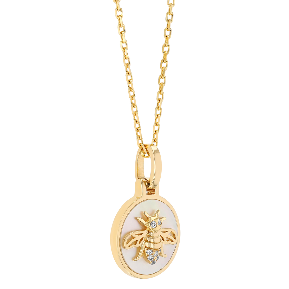 Frederic Sage Mother of Pearl & Diamond Bee Disc Pendant in Yellow Gold, 18