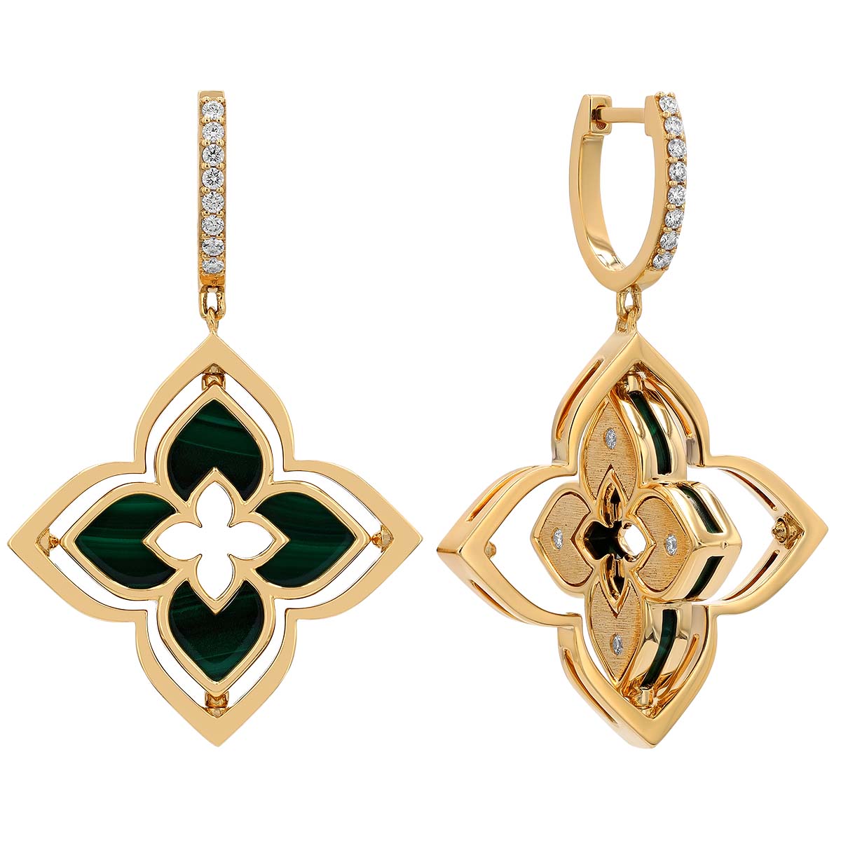 Roberto Coin Venetian Princess Pirouette Diamond & Malachite Dangle Earrings in Yellow Gold