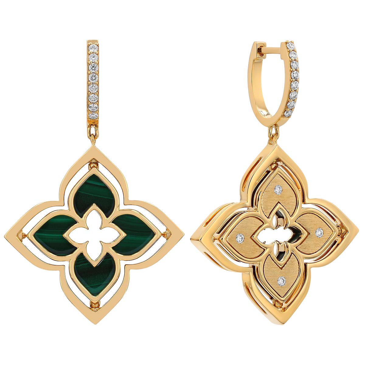 Roberto Coin Venetian Princess Pirouette Diamond & Malachite Dangle Earrings in Yellow Gold