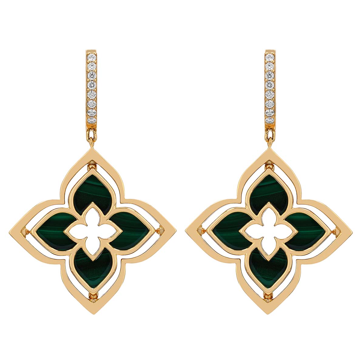 Roberto Coin Venetian Princess Pirouette Diamond & Malachite Dangle Earrings in Yellow Gold
