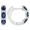 Oval Sapphire & Diamond Contour Halo Huggie Hoop Earrings in White Gold
