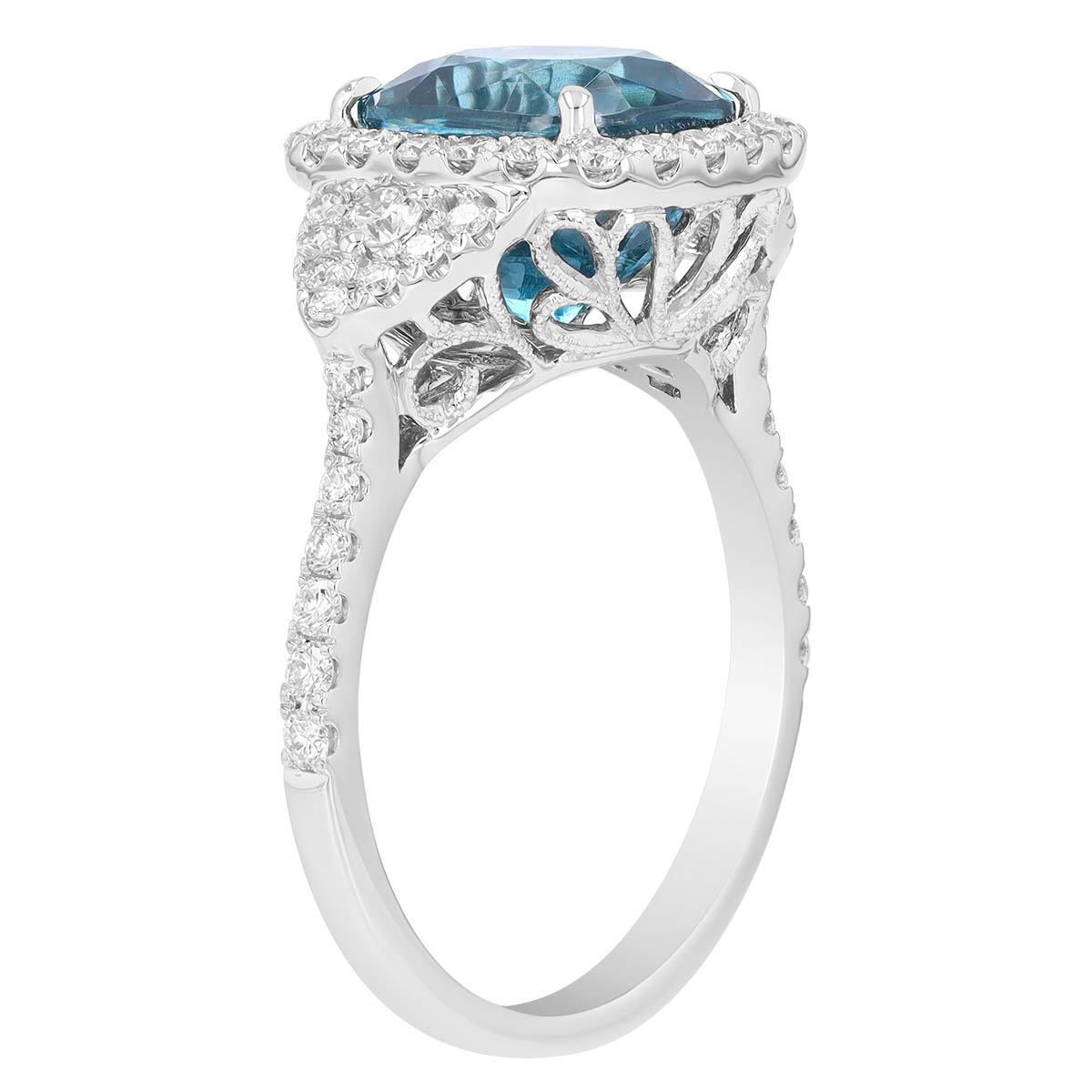 Cushion Cut Zircon & Diamond Ring in White Gold