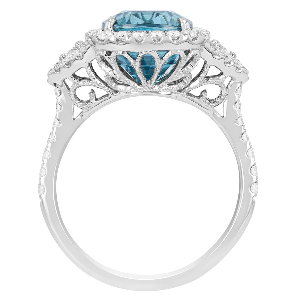 Cushion Cut Zircon & Diamond Ring in White Gold