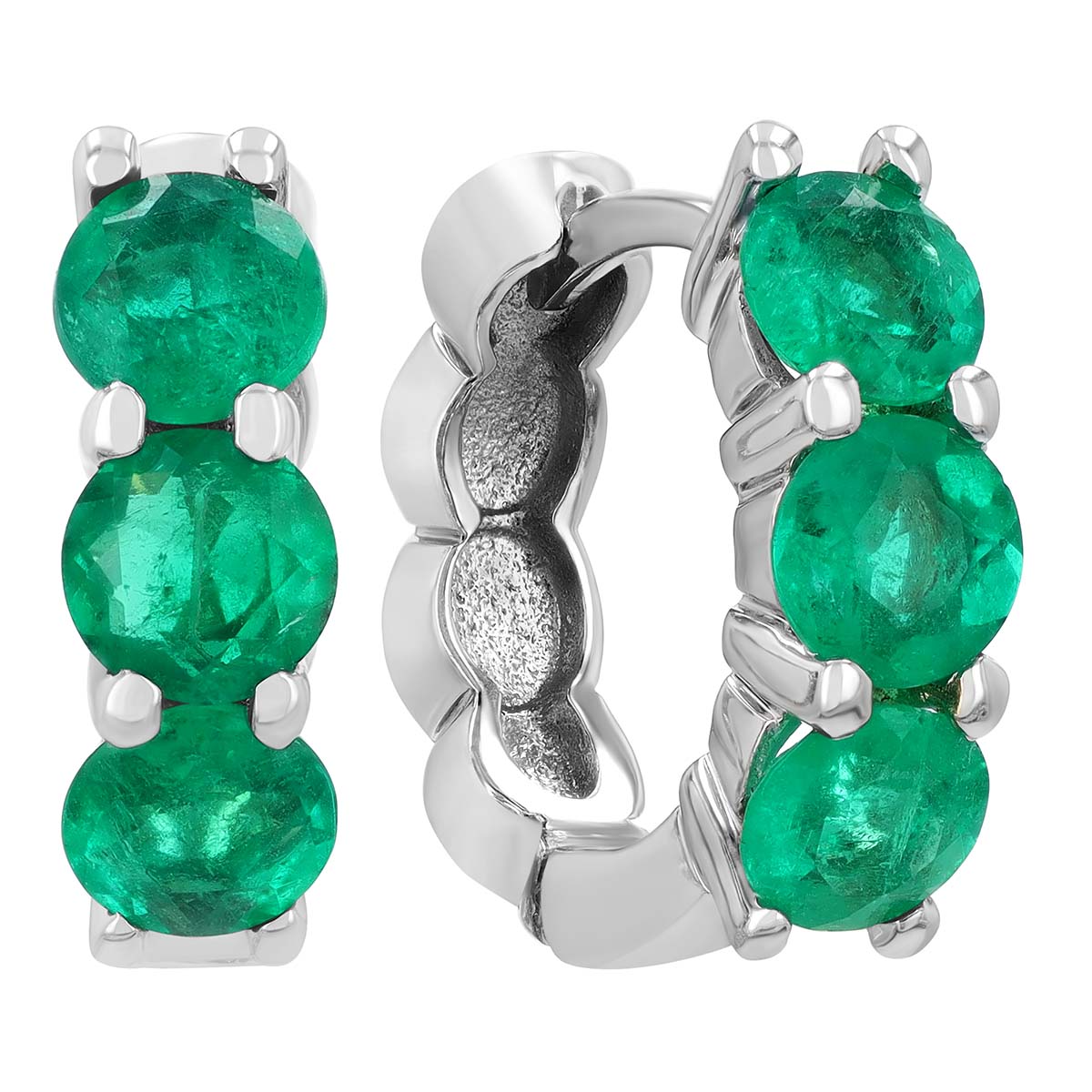 Emerald Trio Small Huggie Hoop Earrings in White Gold