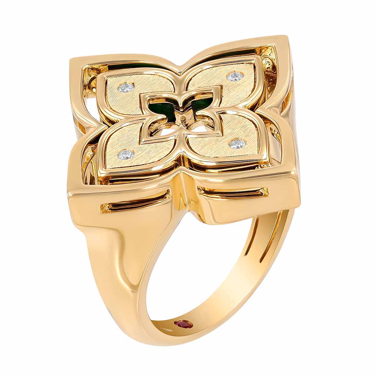 Roberto Coin Venetian Princess Pirouette Diamond & Malachite Ring in Rose Gold