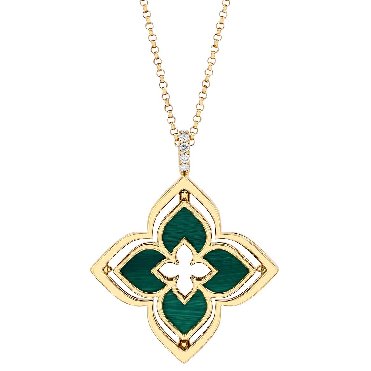 Roberto Coin Venetian Princess Pirouette Diamond Pave & Malachite Pendant in  Yellow Gold, 17