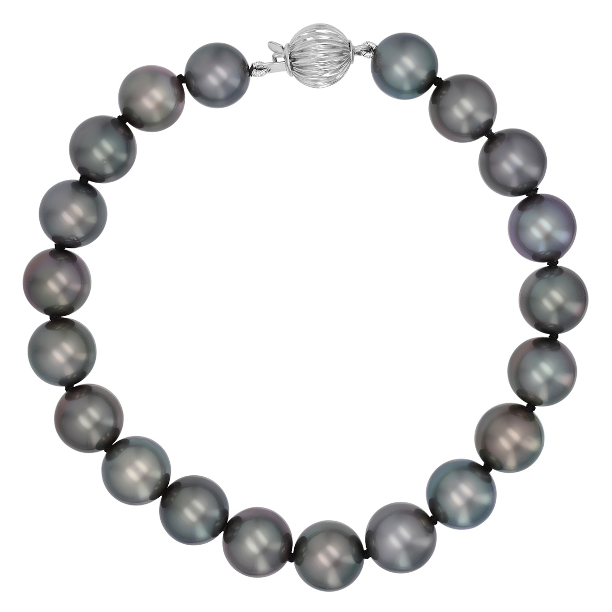 TARA Pearls Black Tahitian South Sea Cultured Pearl Bracelet in White Gold with Ball Clasp, 7.5