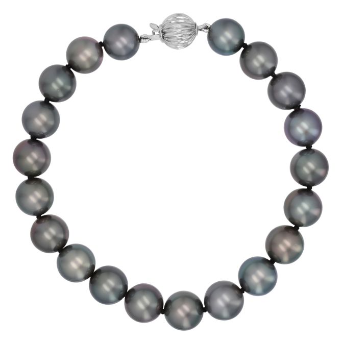 TARA Pearls Black Tahitian South Sea Cultured Pearl Bracelet in White Gold with Ball Clasp, 7.5"