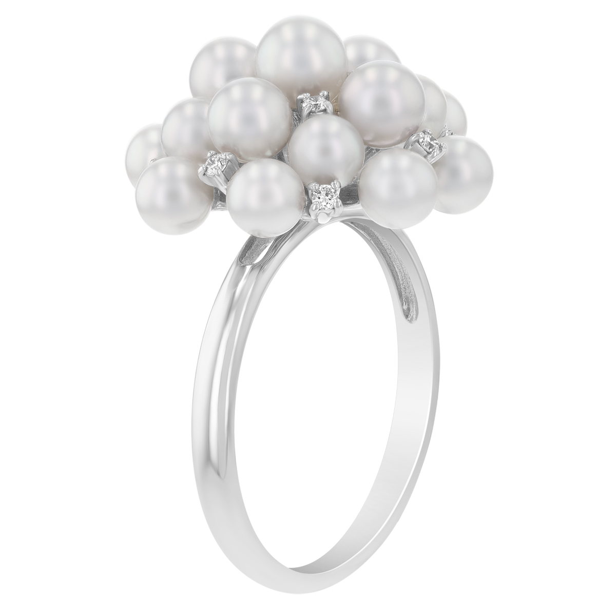 TARA Pearls White Cultured Pearl & Diamond Cluster Cocktail Ring in White Gold