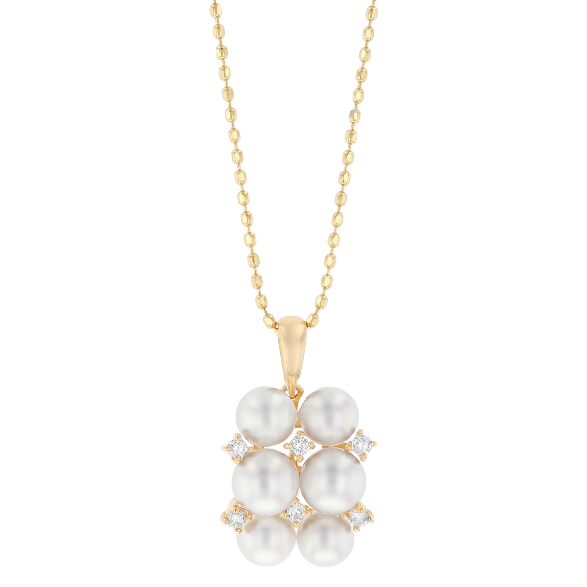 TARA Pearls White Cultured Pearl & Diamond Square Cluster Pendant in Yellow Gold, 18