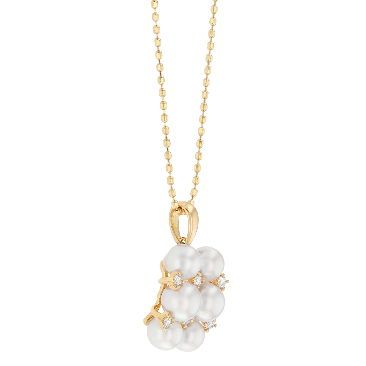 TARA Pearls White Cultured Pearl & Diamond Square Cluster Pendant in Yellow Gold, 18
