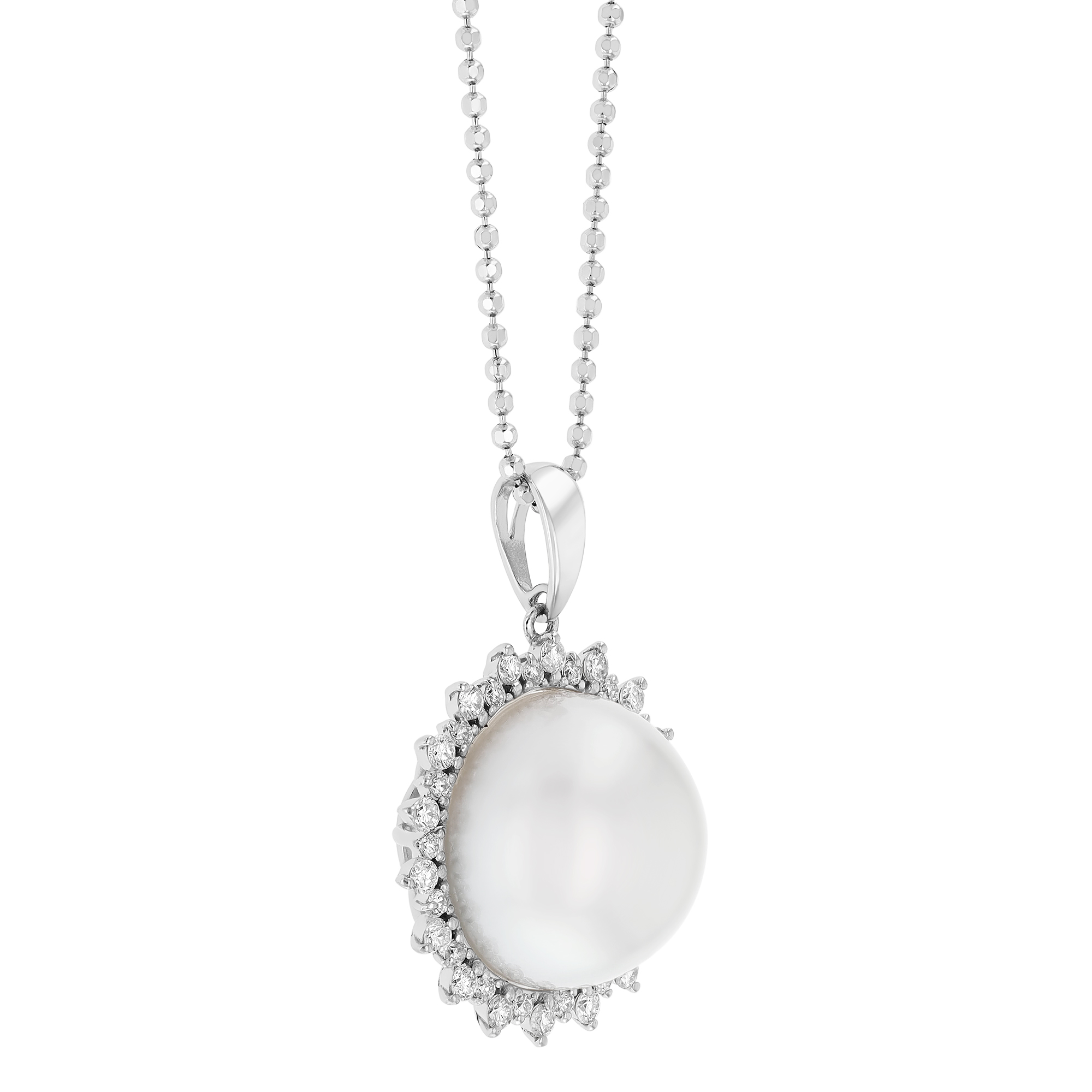 TARA Pearls White South Sea Cultured Pearl & Diamond Spike Halo Pendant in White Gold, 18
