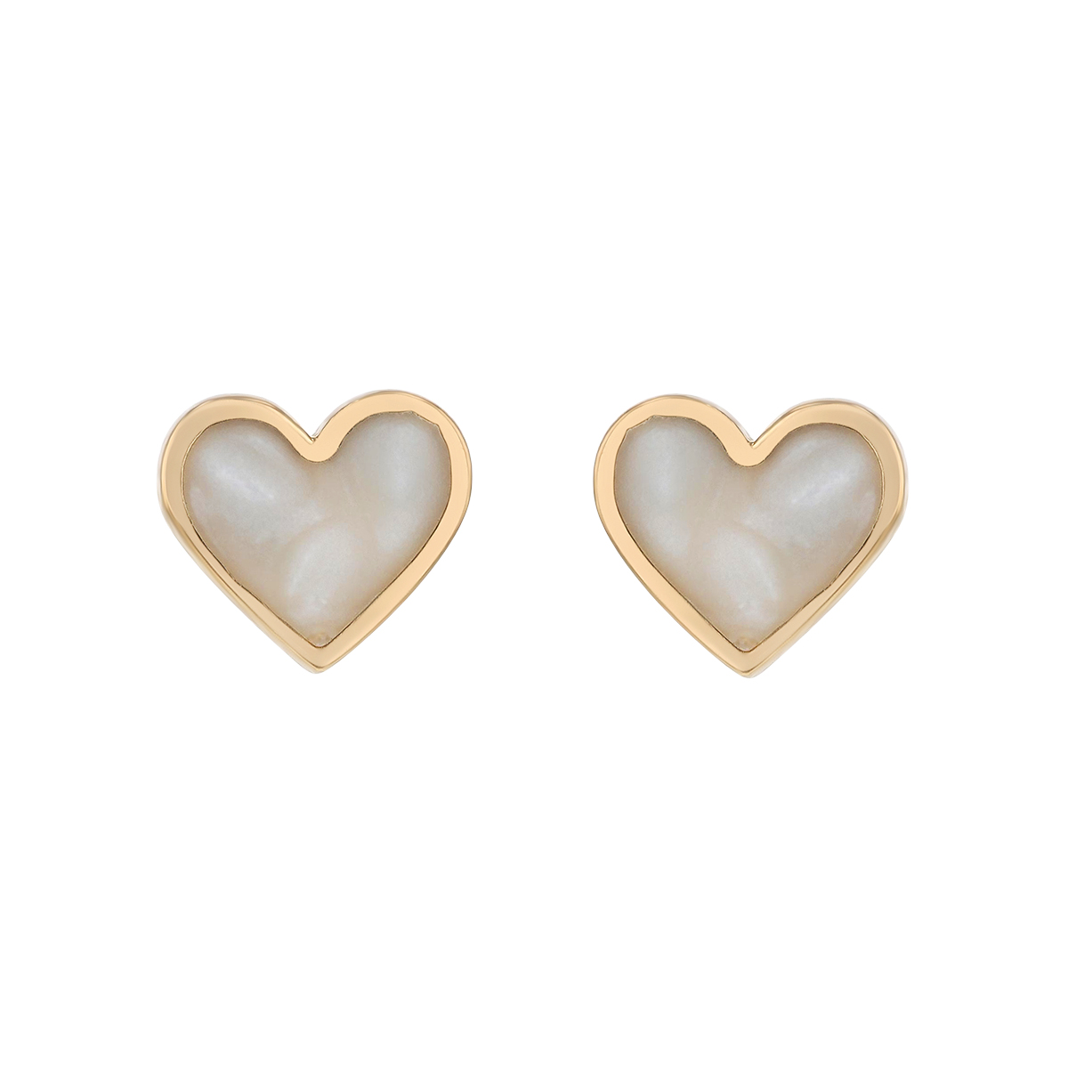 White Enamel Heart Stud Earrings in Yellow Gold