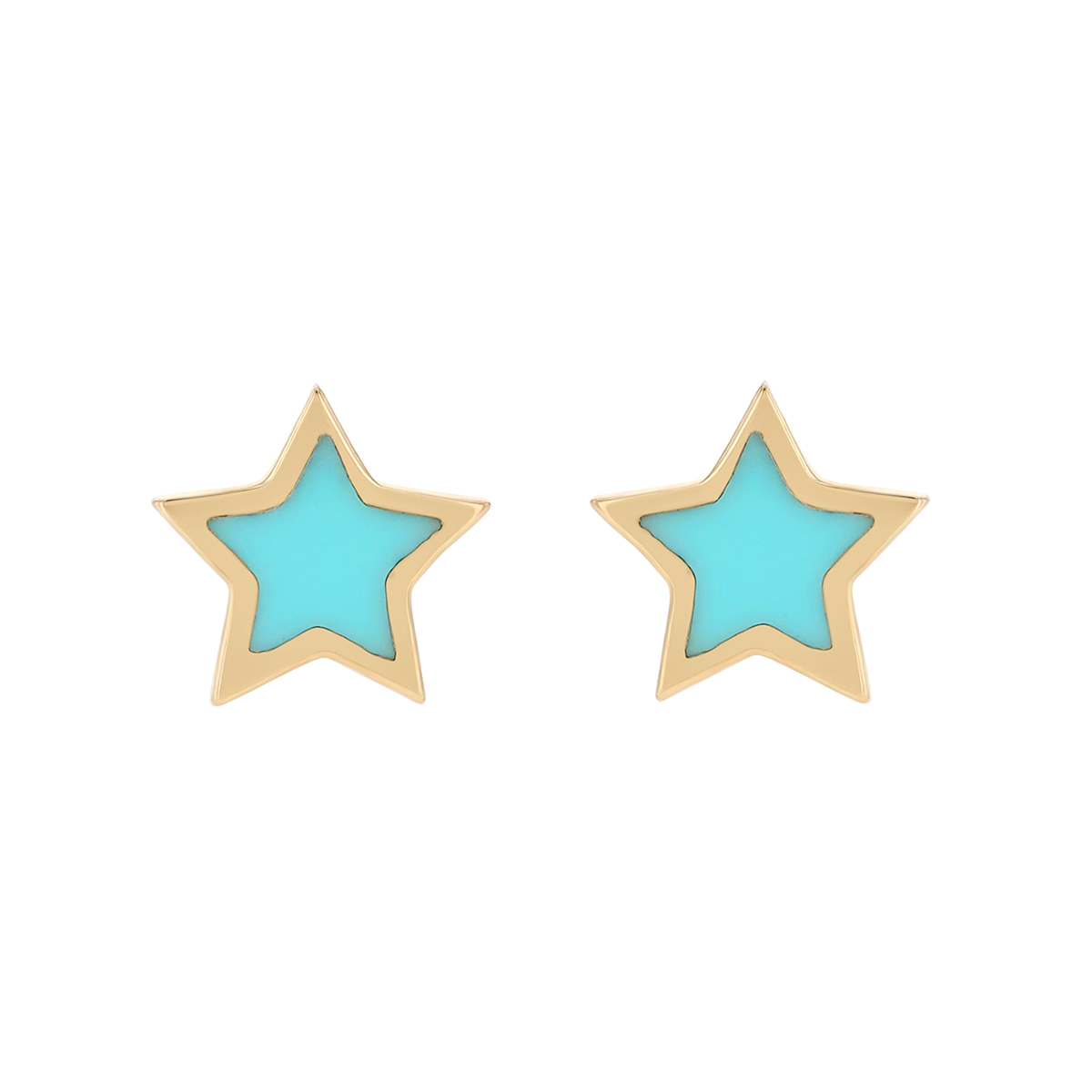 Turquoise Enamel Star Stud Earrings in Yellow Gold