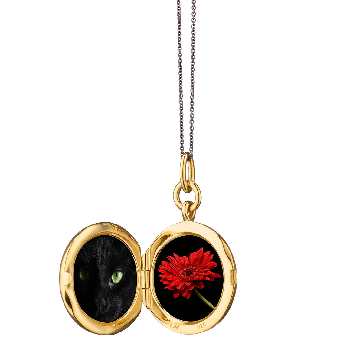 Monica Rich Kosann Baguette White Sapphire & Black Enamel Locket in Yellow Gold Vermeil, 17