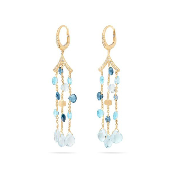 Marco Bicego Paradise Mixed Topaz Three Strand Chandelier Earrings in 18K Yellow Gold