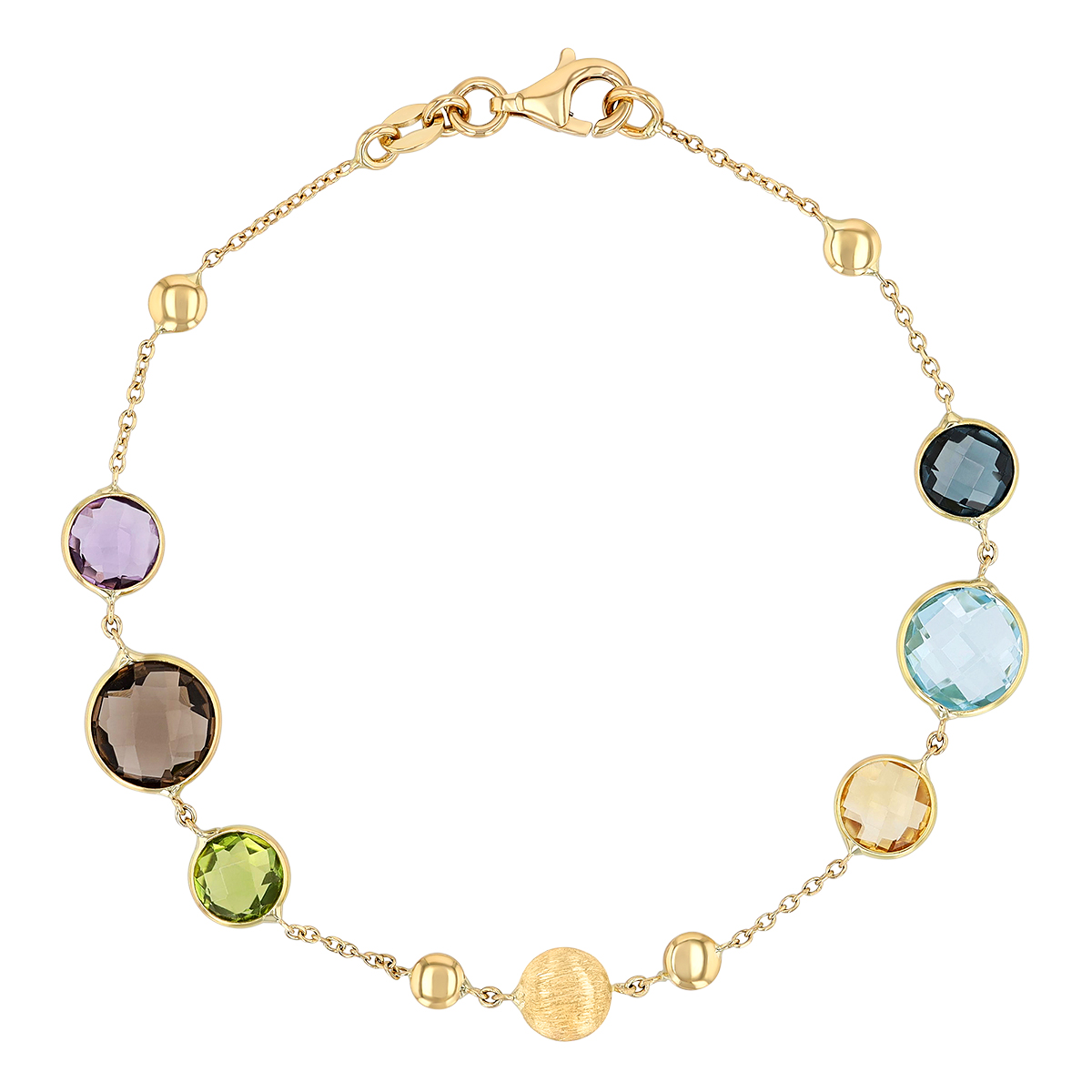 Mixed Gemstone Bezel Set Station Bracelet in Yellow Gold