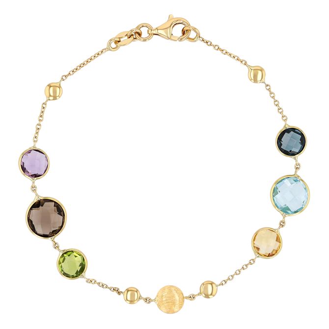 Mixed Gemstone Bezel Set Station Bracelet in Yellow Gold