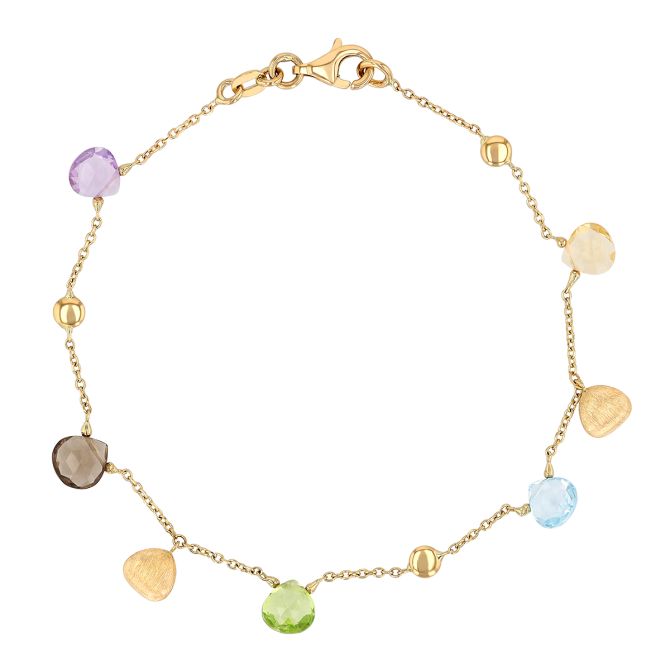 Mixed Gemstone Briolette Station Bracelet in Yellow Gold