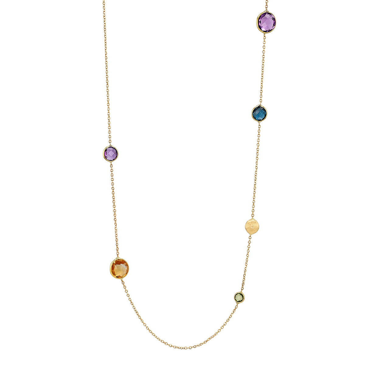 Mixed Gemstone Bezel Set Station Necklace in Yellow Gold