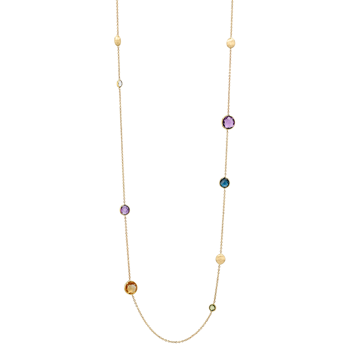 Mixed Gemstone Bezel Set Station Necklace in Yellow Gold