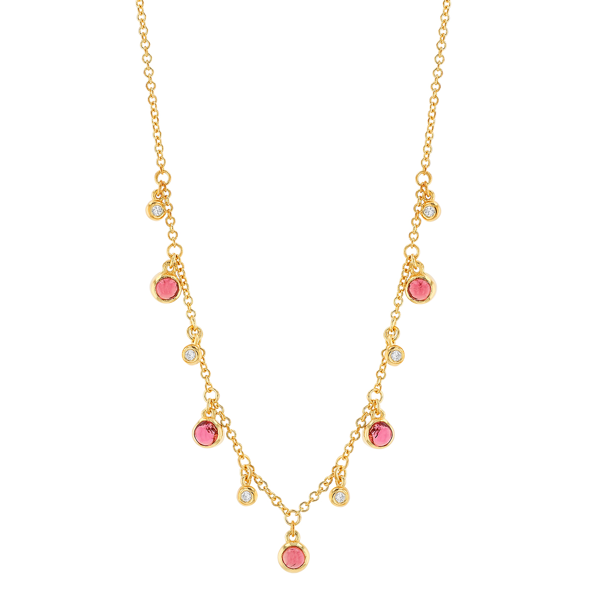 Marika Tourmaline & Diamond Bezel Set Dangle Station Necklace in Yellow Gold, 17