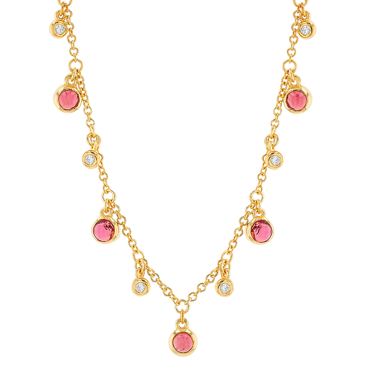 Marika Tourmaline & Diamond Bezel Set Dangle Station Necklace in Yellow Gold, 17