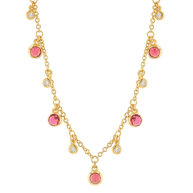 Marika Tourmaline & Diamond Bezel Set Dangle Station Necklace in Yellow Gold, 17"