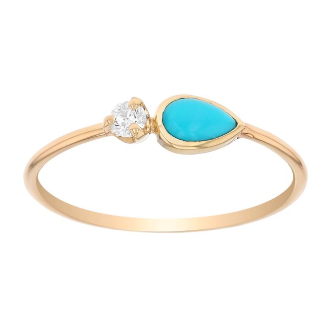 Zoe Chicco Pear Shaped Turquoise & Round Diamond Duo Ring in Yellow Gold