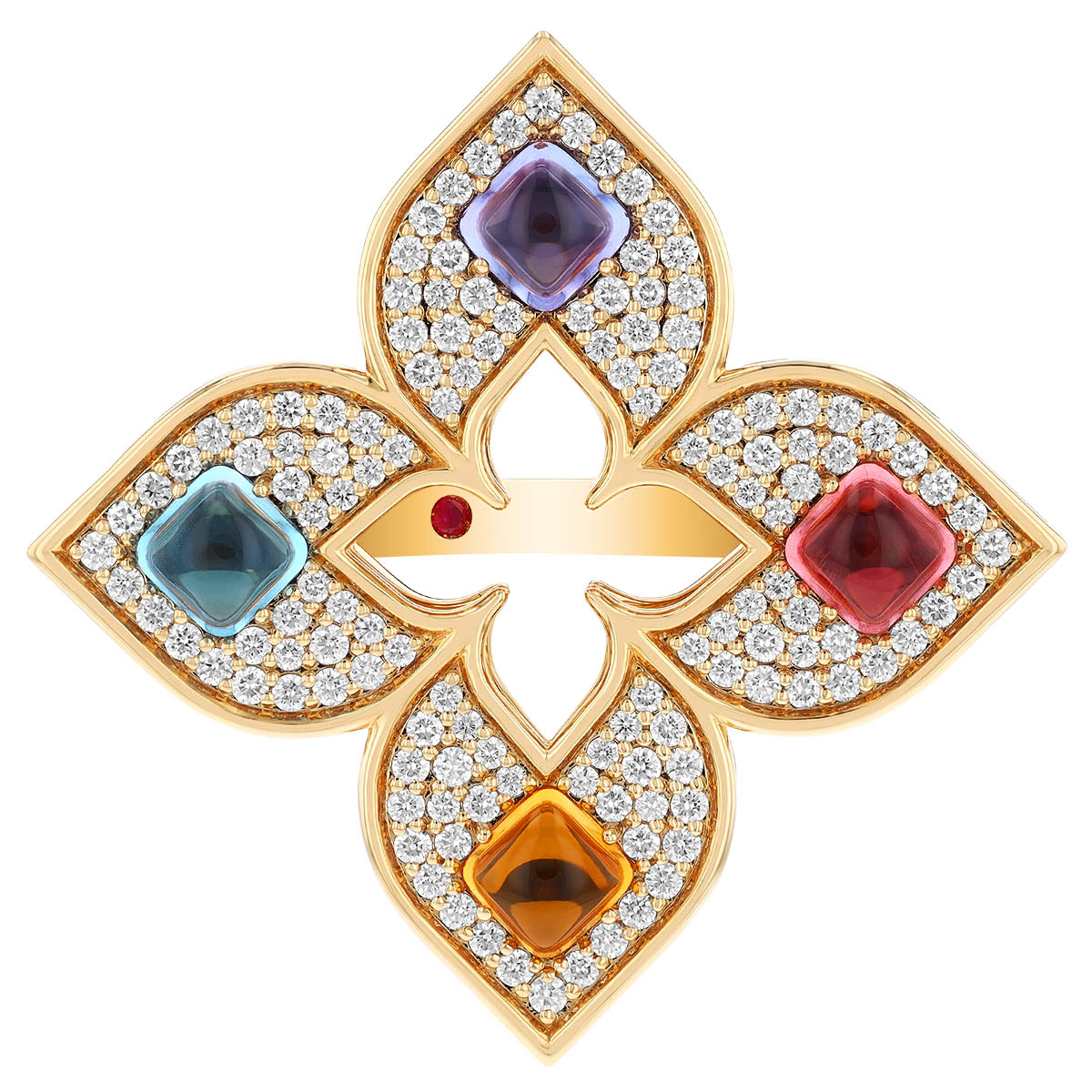 Roberto Coin Venetian Princess Carnival Multiple Gemstone & Diamond Pavé Flower Ring in Rose Gold