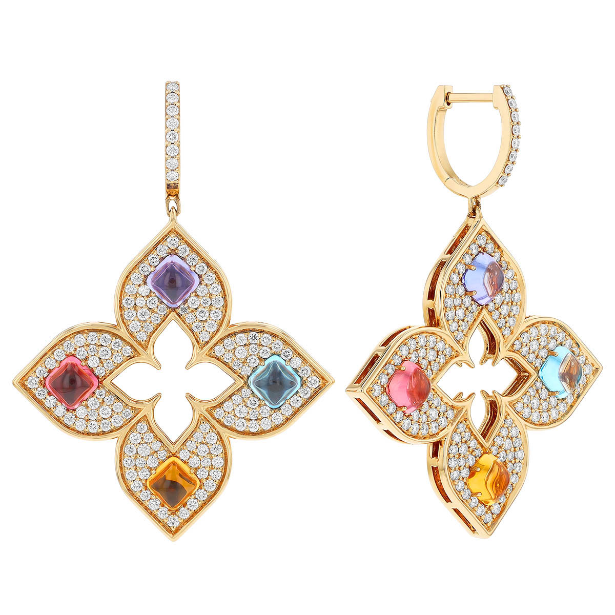 Roberto Coin Venetian Princess Carnival Multiple Gemstone Flower Dangle Earrings in Rose Gold