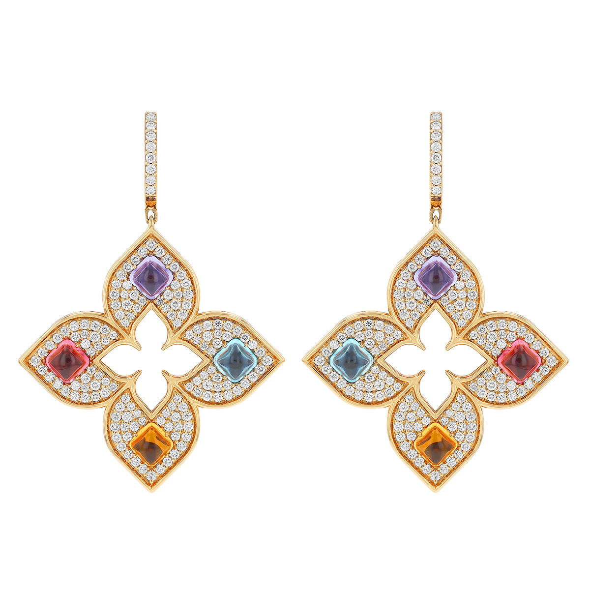 Roberto Coin Venetian Princess Carnival Multiple Gemstone Flower Dangle Earrings in Rose Gold