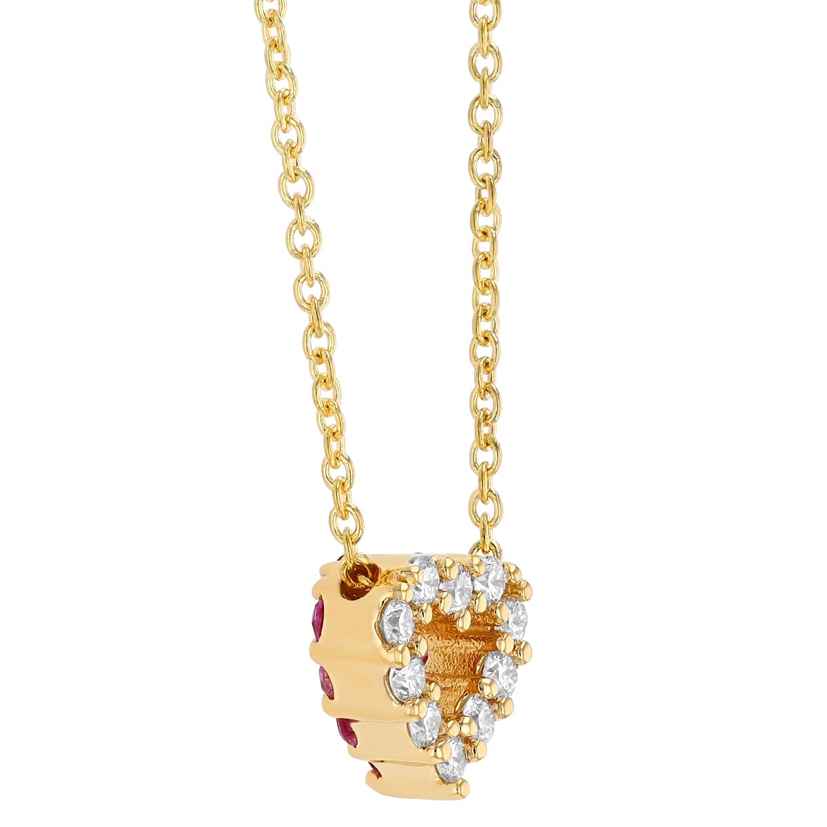 Roberto Coin Tiny Treasures Pink Sapphire & Diamond Reversible Heart Necklace in 18K Yellow Gold, 18