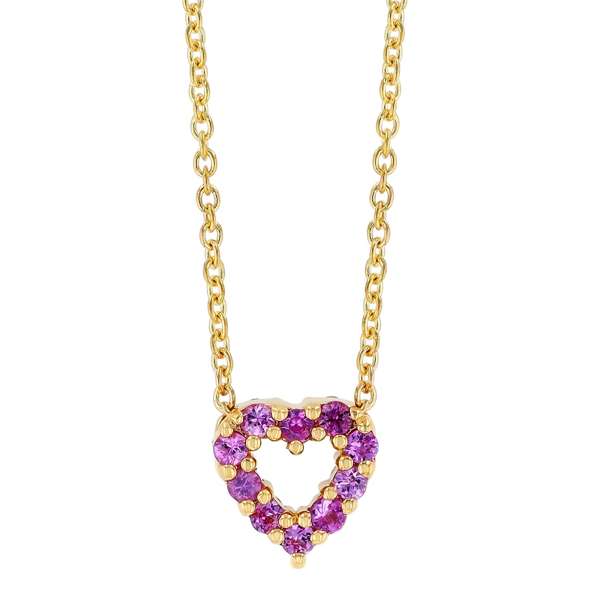 Roberto Coin Tiny Treasures Pink Sapphire & Diamond Reversible Heart Necklace in 18K Yellow Gold, 18