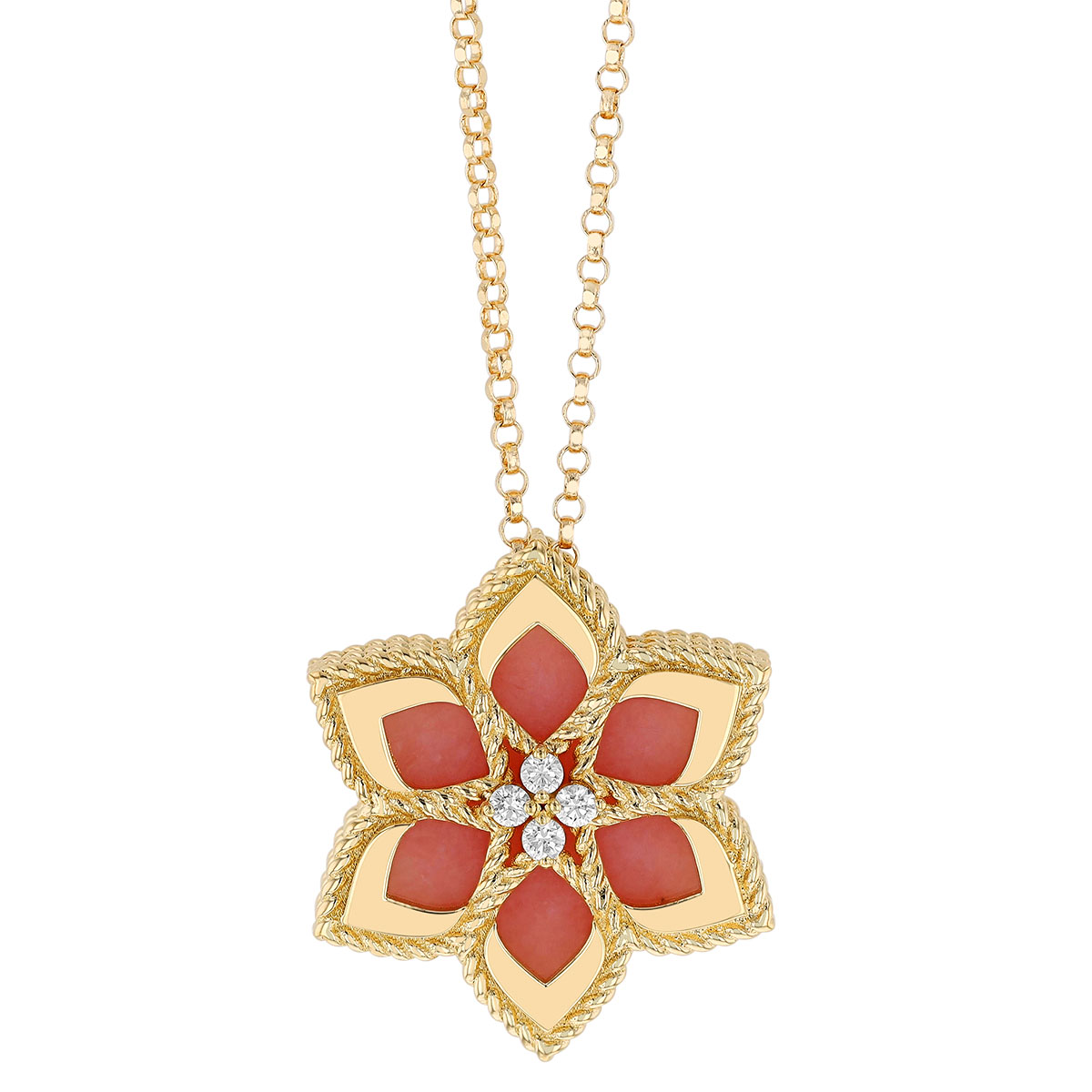 Roberto Coin Vernazza Pink Opal & Diamond Flower Pendant in Yellow Gold, 17