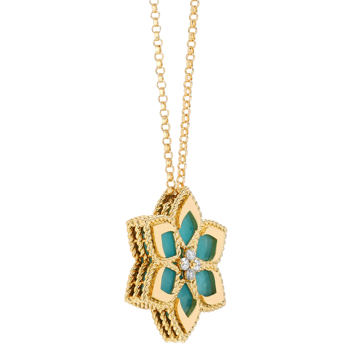 Roberto Coin Vernazza Amazonite & Diamond Flower Pendant in Yellow Gold