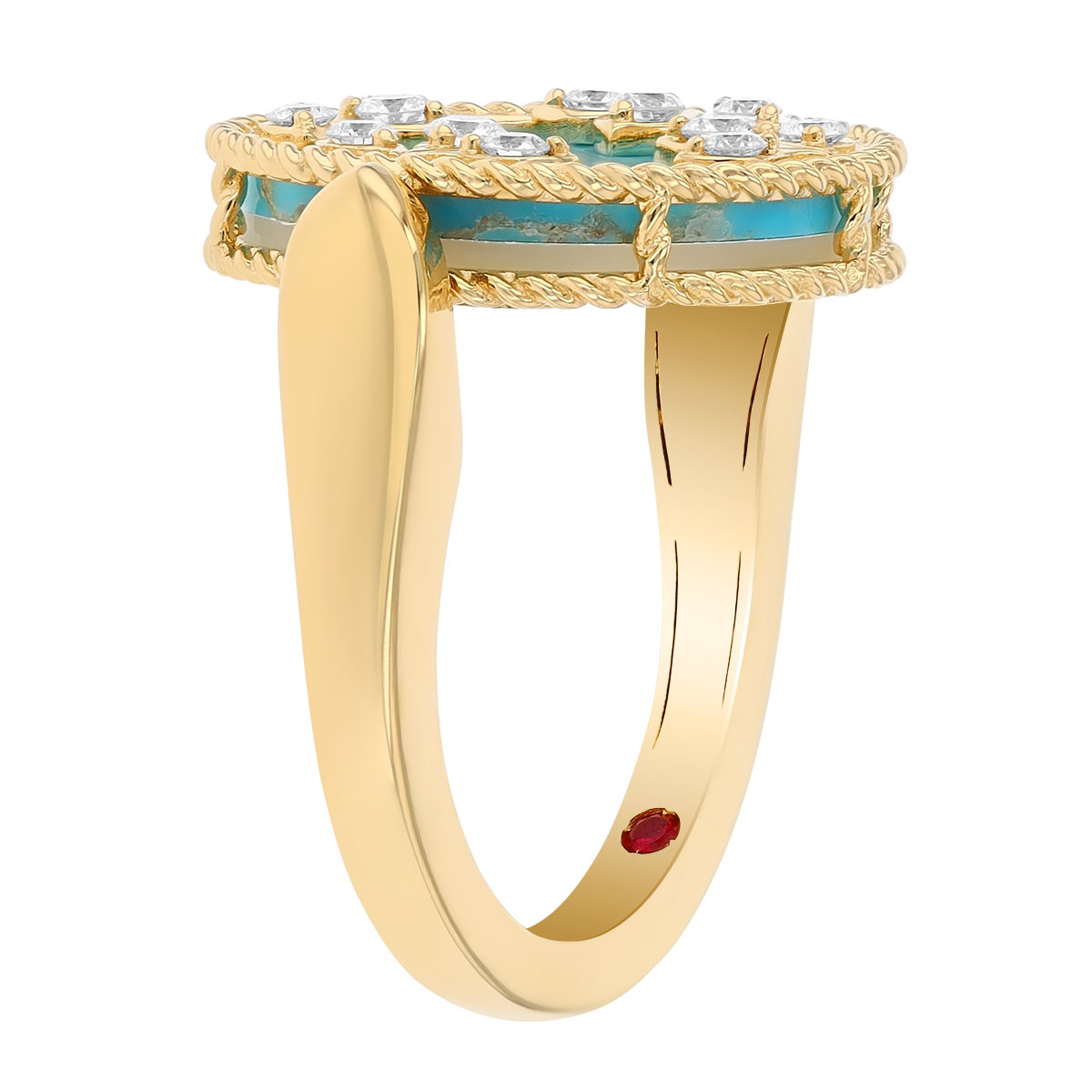 Roberto Coin Diamond, Turquoise, & Mother of Pearl Reversible Ring in Yellow Gold