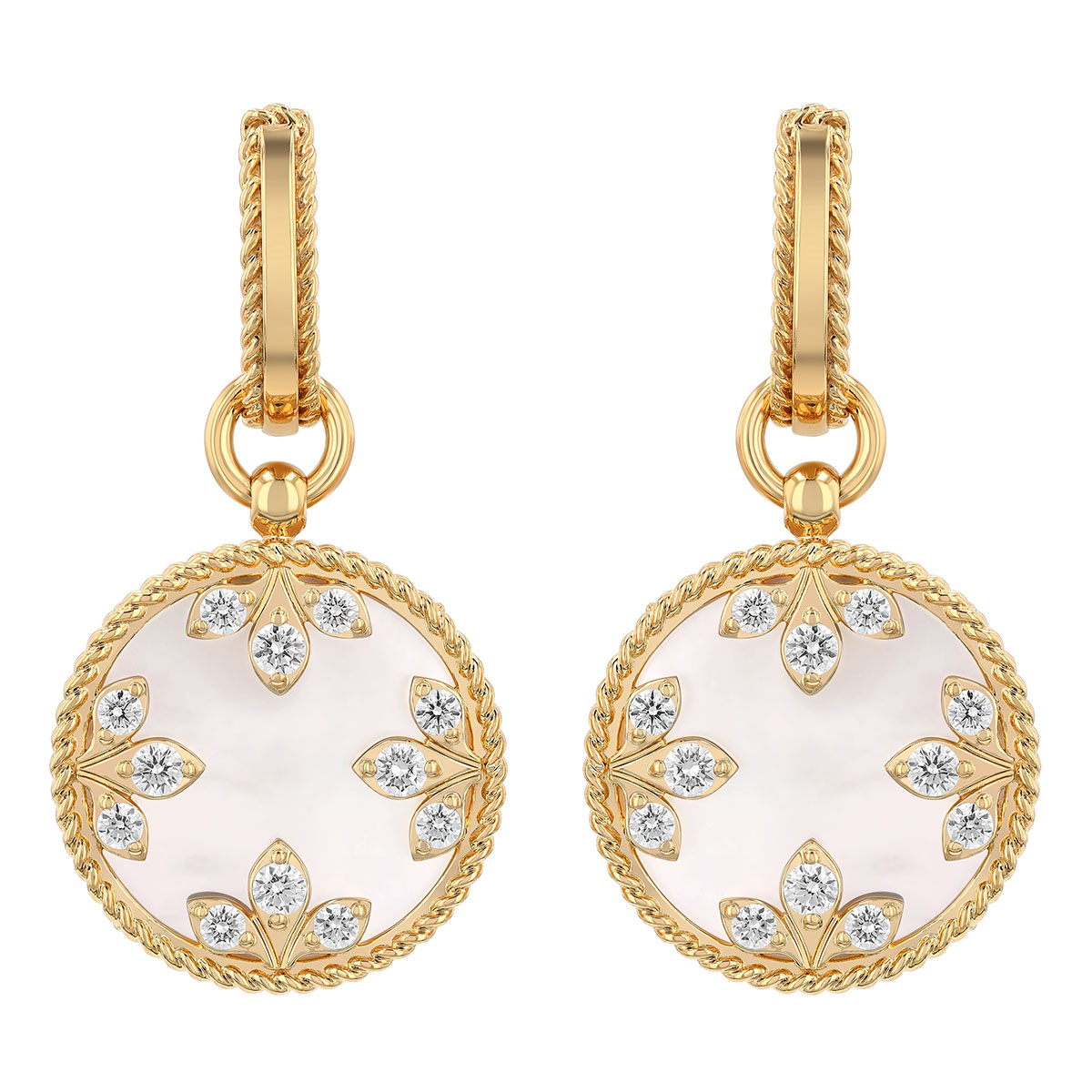 Roberto Coin Diamond & Mother of Pearl Circle Dangle Hoop Earrings in Yellow Gold