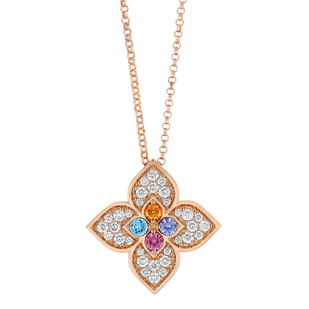 Roberto Coin Venetian Princess Carnival Multiple Gemstone & Diamond Pave Pendant in Rose Gold, 17