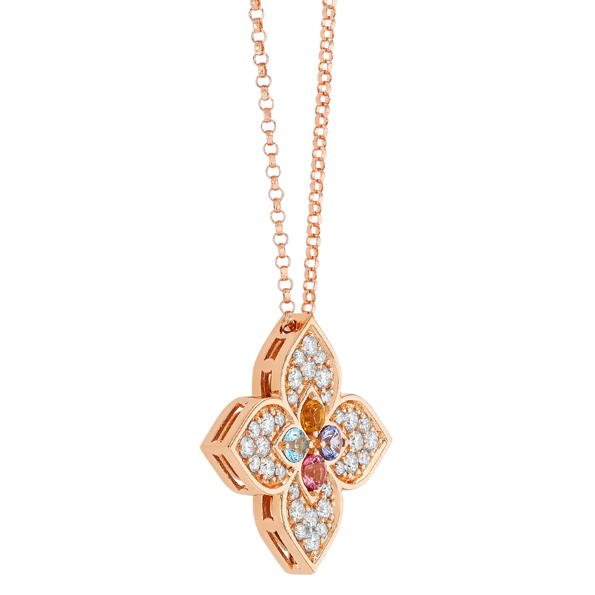 Roberto Coin Venetian Princess Carnival Multiple Gemstone & Diamond Pave Pendant in Rose Gold, 17