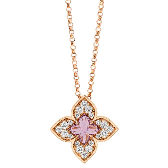 Roberto Coin Venetian Princess Carnival Amethyst & Diamond Small Pendant in Rose Gold, 17"