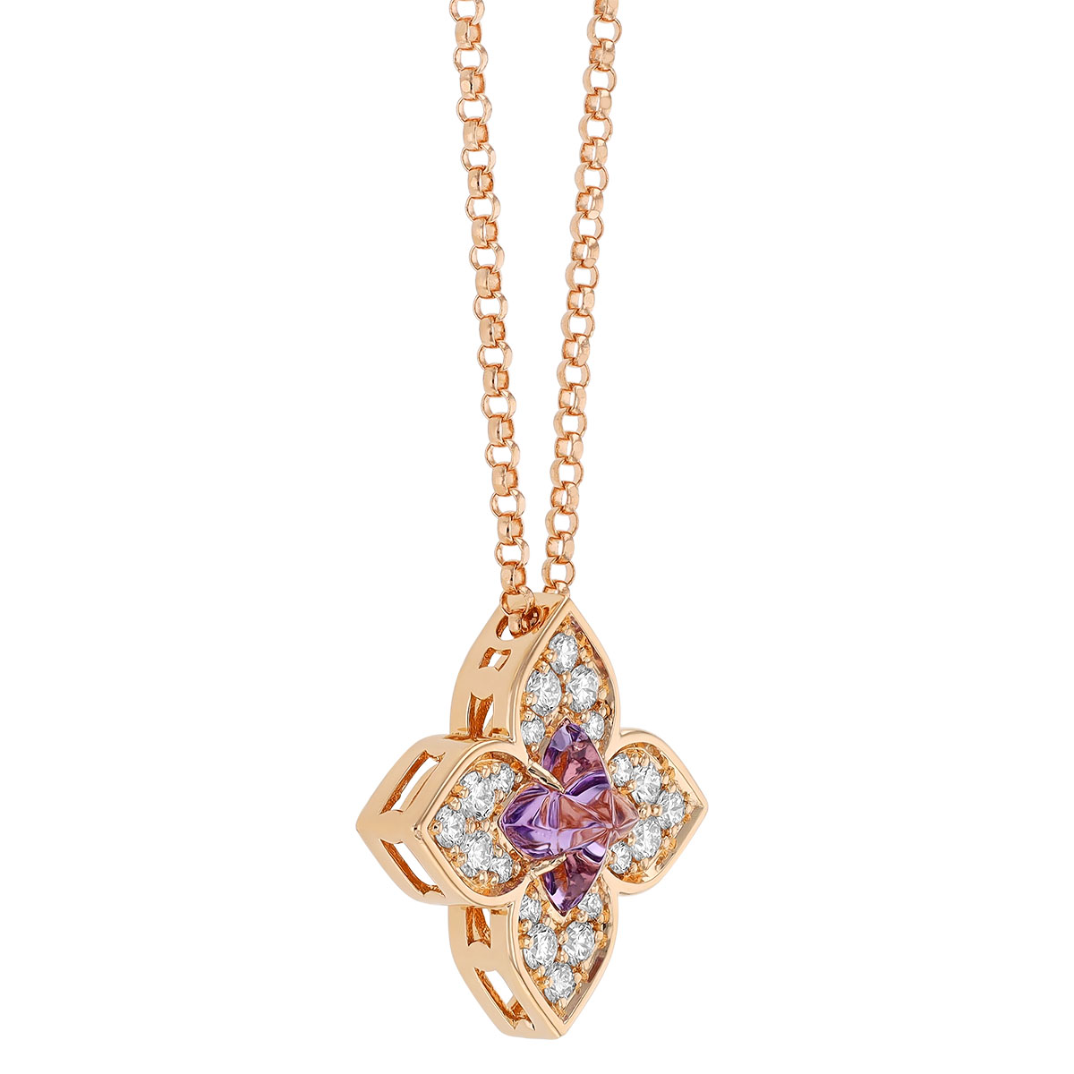 Roberto Coin Venetian Princess Carnival Amethyst & Diamond Small Pendant in Rose Gold, 17