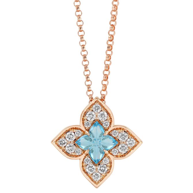 Roberto Coin Venetian Princess Carnival Blue Topaz & Diamond Small Pendant in Rose Gold, 17"