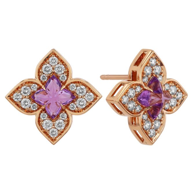 Roberto Coin Small Venetian Princess Carnival Amethyst & Diamond Post Earrings in Rose Gold