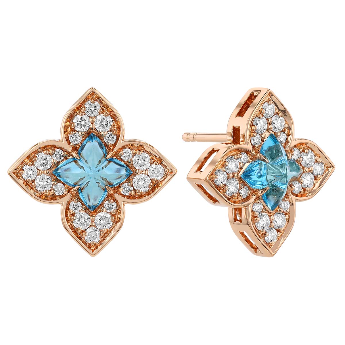 Roberto Coin Small Venetian Princess Carnival Blue Topaz & Diamond Post Earrings in Rose Gold
